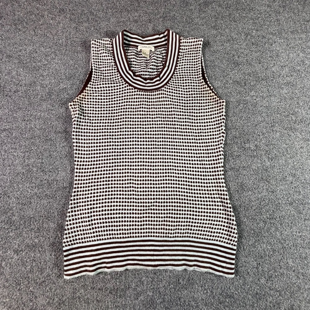 Harold's Vest Sweater Women's S Brown Knit Polka-Dot Pullover Holiday Winter